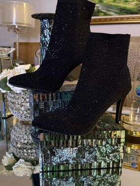 MIA Black Crystal-Embellished Sock Booties